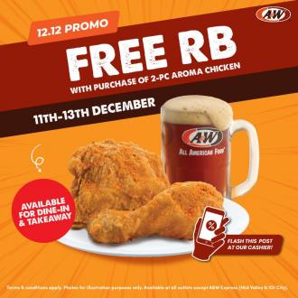 A&W 12.12 Sale Promotion FREE RB (11 Dec 2020 - 13 Dec 2020)