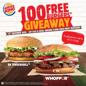 Burger King AEON Bukit Mertajam Opening Promotion FREE Burgers (13 December 2020)