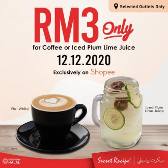 Secret Recipe 12.12 Sale Coffee or Iced Plum Lime Juice @ RM3 on Shopee (12 Dec 2020)