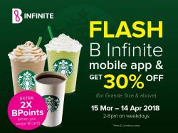 Starbucks Flash B Infinite Mobile App Get 30% OFF (15 March 2018 - 14 April 2018)