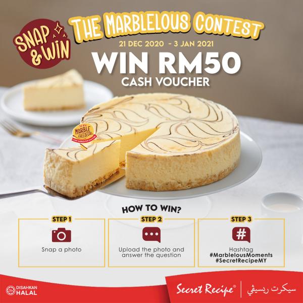 Secret Recipe The Marblelous Contest Win RM50 Cash Voucher (21 December 2020 - 3 January 2021)