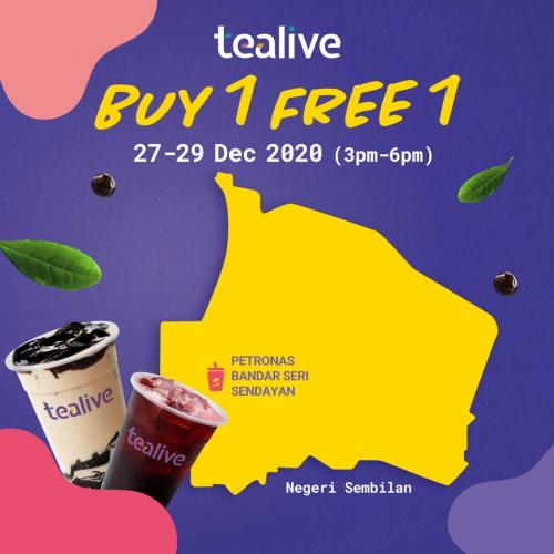 Tealive Buy 1 FREE 1 Promotion at 4 Outlets (27 December 2020 - 29 December 2020)