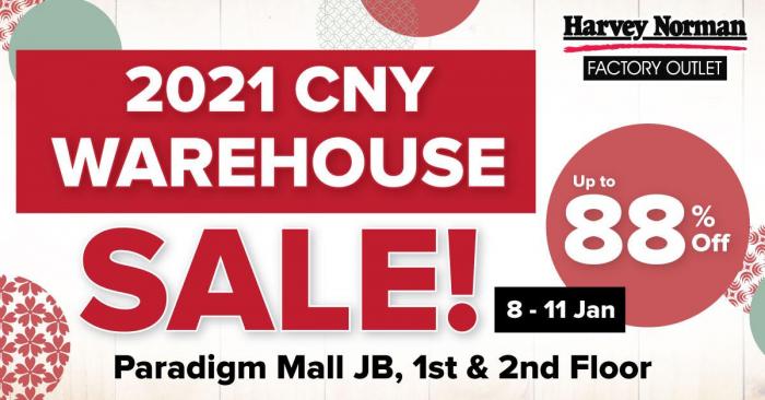 Harvey Norman 2021 CNY Warehouse Sale Up To 88% OFF at Paradigm Mall Johor Bahru (8 January 2021 - 10 January 2021)