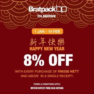 Bratpack CNY Sale 8% OFF at Mitsui Outlet Park (1 Jan 2021 - 14 Feb 2021)