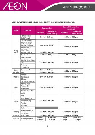 Supermarket MCO Opening Hours (25 May 2021 onwards)