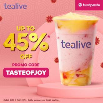 Tealive Promotion Up To 45% OFF Promo Code on FoodPanda (valid until 2 Mar 2021)
