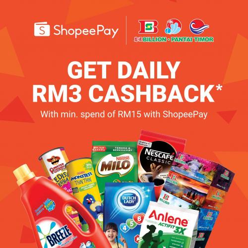 BILLION & Pantai Timor Daily RM3 Cashback Promotion pay with ShopeePay (valid until 31 December 2021)