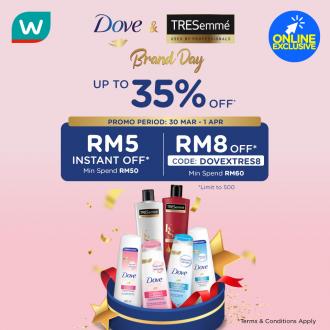 Watsons Online Dove & Tresemme Brand Day Sale Up To 35% OFF & FREE Promo Code (30 March 2021 - 1 April 2021)