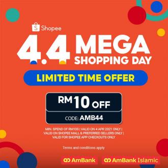 Shopee 4.4 Sale FREE RM10 OFF Promo Code with Ambank Credit Card (4 Apr 2021)
