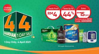 Guardian Online 4.4 Sale Up To 44% OFF & Extra RM15 OFF Voucher (4 April 2021)
