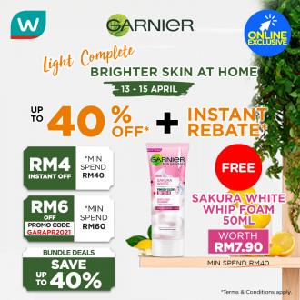 Watsons Online Garnier Brand Day Sale Up To 40% OFF & FREE Promo Code (13 April 2021 - 15 April 2021)