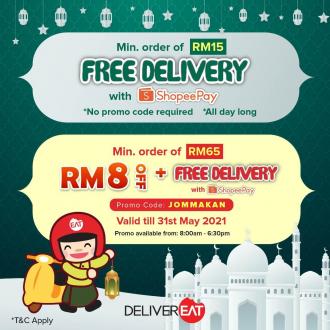 DeliverEat Hari Raya Promotion RM8 OFF & FREE Delivery Promo Code (valid until 31 May 2021)