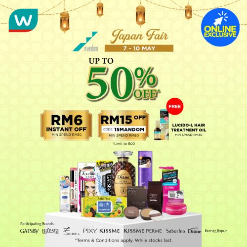 Watsons Online Japan Fair Sale Up To 50% OFF & FREE Promo Code (7 May 2021 - 10 May 2021)