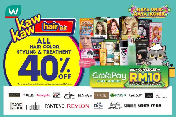 Watsons Hair Color, Styling & Treatment 40% OFF Sale (10 May 2021 - 17 May 2021)