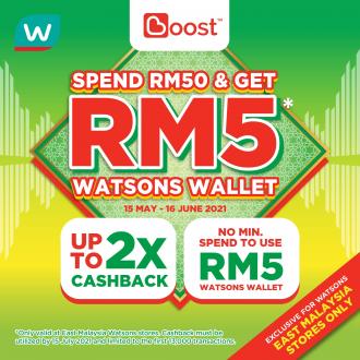 Watsons FREE RM5 Watsons Wallet Promotion pay with Boost (15 May 2021 - 15 June 2021)