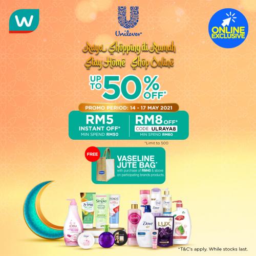 Watsons Online Unilever Brand Day Sale Up To 50% OFF & FREE Promo Code (14 May 2021 - 17 May 2021)