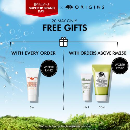 Origins Lazada Super Brand Day Sale FREE Gifts (20 May 2021)