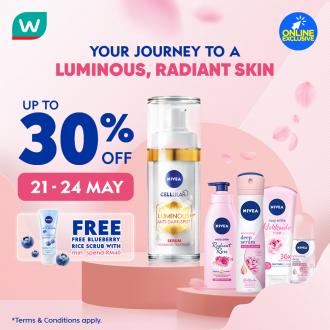 Watsons Online Nivea Brand Day Sale Up To 30% OFF & FREE Promo Code (21 May 2021 - 24 May 2021)