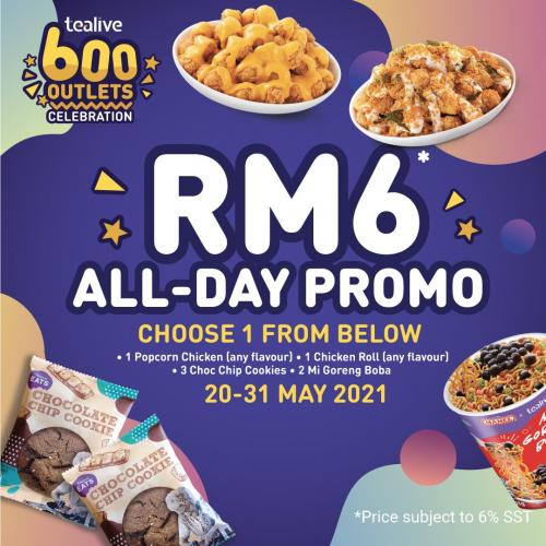 Tealive 600 Outlet Celebration RM6 All-Day Promotion (20 May 2021 - 31 May 2021)