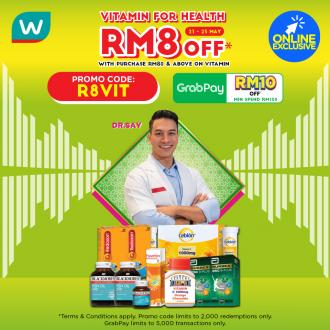 Watsons Online Vitamin Promotion RM8 OFF Promo Code (21 May 2021 - 23 May 2021)