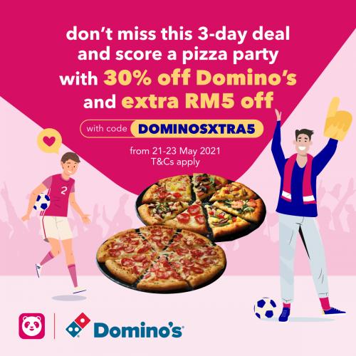 Domino's Pizza Pizza Party Day Promotion 30% OFF & FREE RM5 OFF Promo Code on FoodPanda (21 May 2021 - 23 May 2021)
