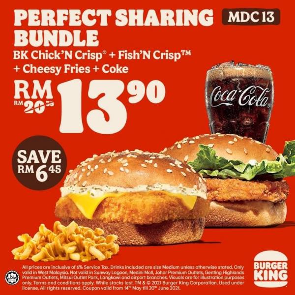 Burger King Perfect Sharing Bundle @ RM13.90 Promotion (14 May 2021 - 20 June 2021)