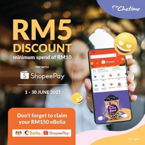 Chatime ShopeePay eBelia RM5 Discount Promotion (1 June 2021 - 30 June 2021)