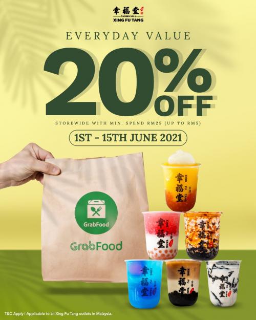 GrabFood Xing Fu Tang Everyday Value 20% OFF Promotion (1 June 2021 - 15 June 2021)