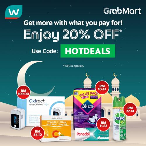 Watsons GrabMart 20% OFF Promo Code Promotion (valid until 31 July 2021)