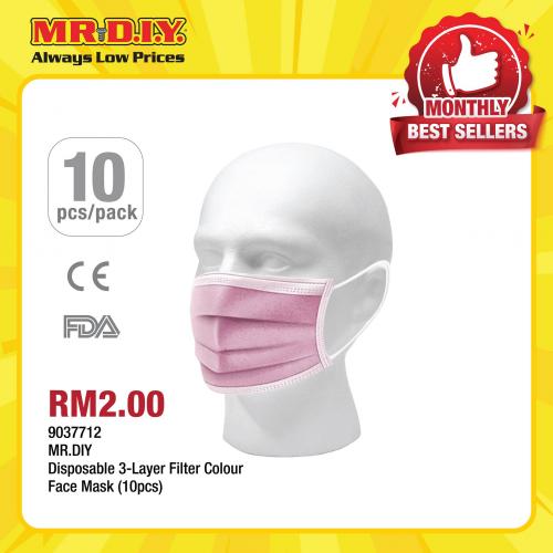 MR DIY Disposable 3-Layer Filter Colour Face Mask (10pcs) @ RM2.00