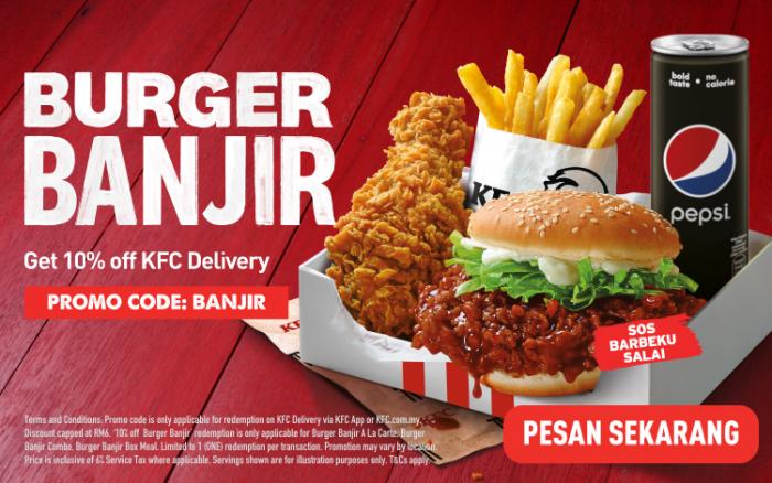 KFC Delivery Burger Banjir 10% OFF Promotion