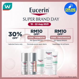 Watsons Online Eucerin Super Brand Day Sale Up To 30% OFF & FREE Promo Code (19 Aug 2021 - 22 Aug 2021)