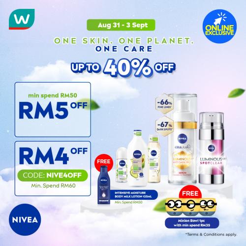 Watsons Online Nivea Promotion Up To 40% OFF & FREE Promo Code (31 August 2021 - 2 September 2021)