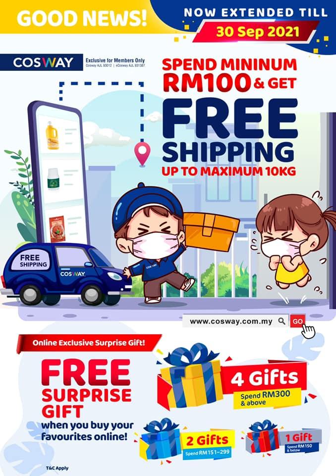 Cosway Online FREE Delivery Promotion (valid until 30 September 2021)