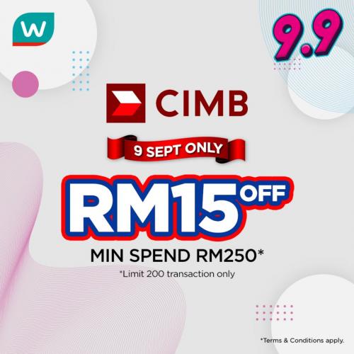 Watsons Online 9.9 Sale CIMB RM15 OFF Promotion (9 September 2021)