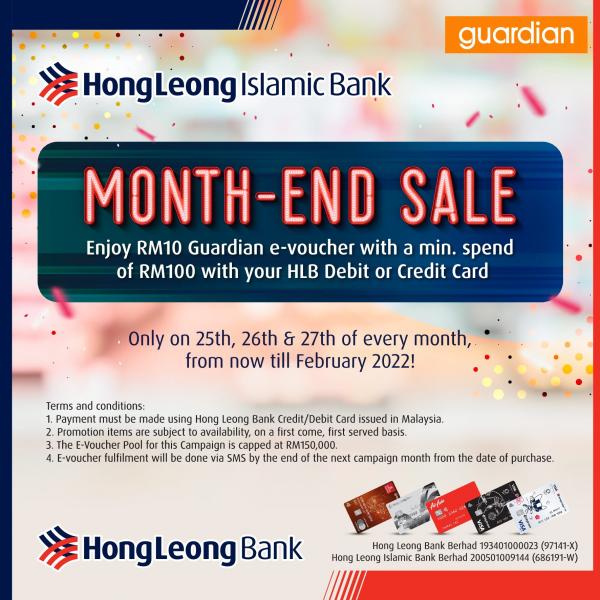 Guardian Hong Leong Bank Cards Month End Sale (25th, 26th & 27th Of The Month)