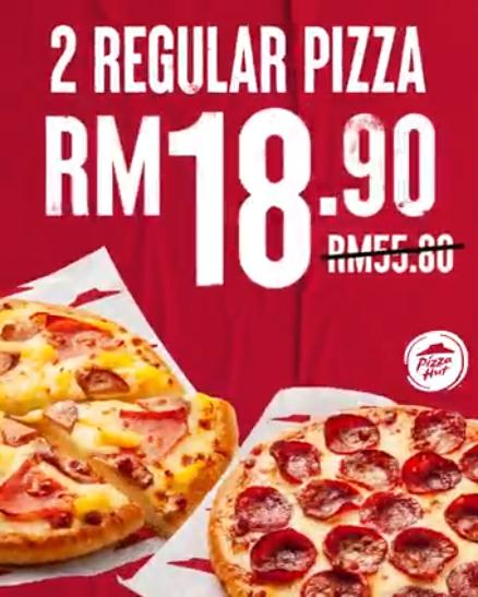 Pizza Hut 2 Regular Pizza @ RM18.90 Promotion (valid until 31 October 2021)