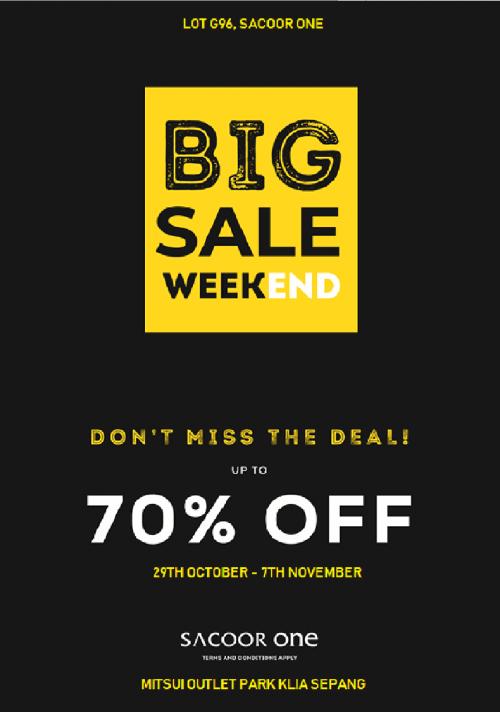 Sacoor One Big Sale Up To 70% OFF at Mitsui Outlet Park (29 October 2021 - 7 November 2021)