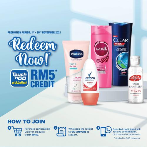 7 Eleven Unilever Products FREE RM5 Credit Promotion With Touch 'n Go eWallet (1 November 2021 - 30 November 2021)
