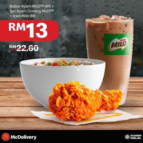 McDonald's McDelivery Crazy Hour Bubur Ayam + Milo + Ayam Goreng @ RM13 Promotion