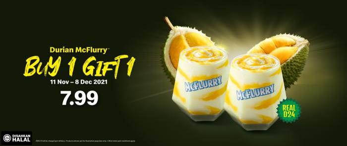 McDonald's D24 Durian McFlurry Buy 1 FREE 1 Promotion (11 November 2021 - 8 December 2021)