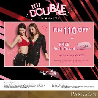 Parkson Triumph 11.11 Sale RM110 OFF & FREE Bath Towel (11 November 2021 - 14 November 2021)