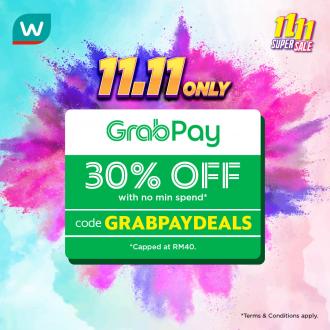 Watsons Online 11.11 Sale GrabPay 30% OFF Promo Code (11 November 2021)