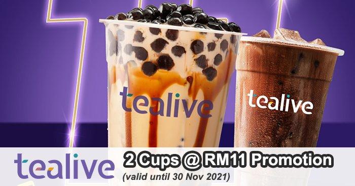 Tealive 2 Cups @ RM11 Promotion (valid until 30 Nov 2021)
