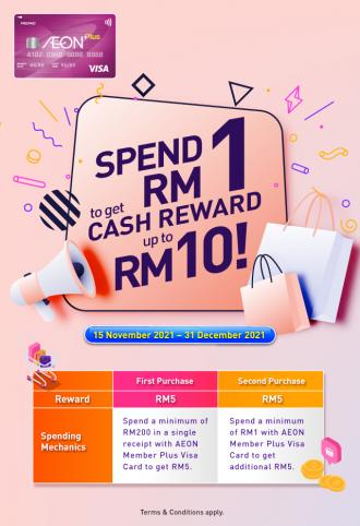 AEON Member Plus Visa Card Up To RM10 Cashback Promotion (15 November 2021 - 31 December 2021)