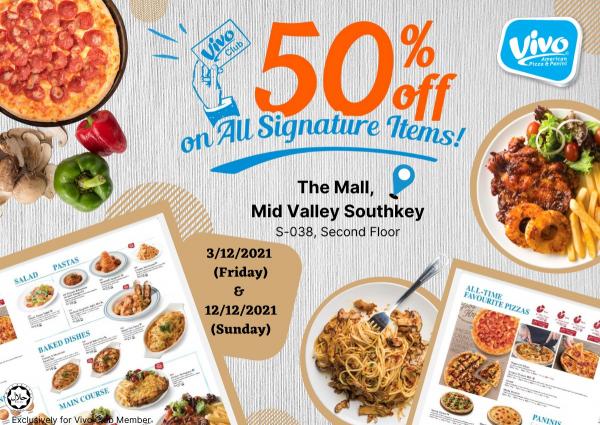Vivo Pizza Mid Valley Southkey Vivo Day 50% OFF Promotion (3 & 12 December 2021)