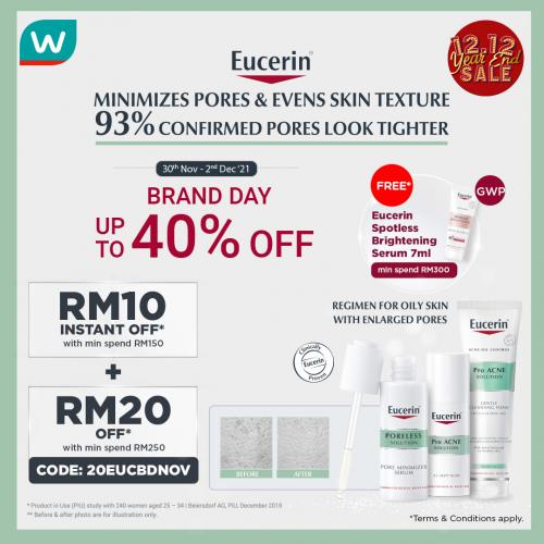 Watsons Online Eucerin Brand Day Sale Up To 40% OFF & FREE Promo Code (30 November 2021 - 2 December 2021)