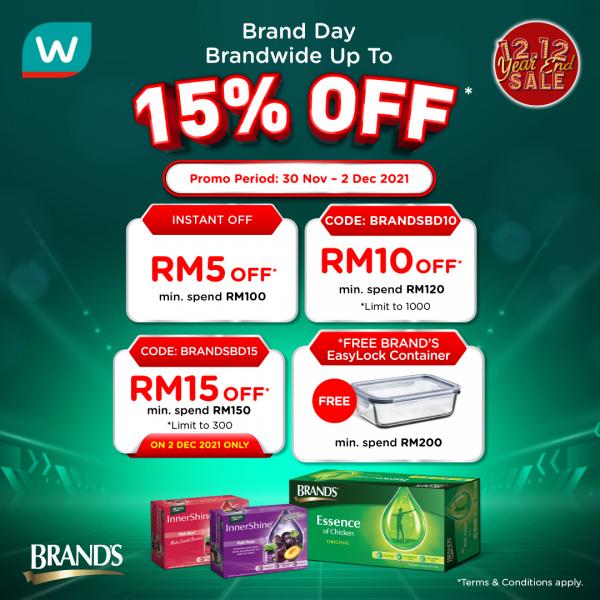 Watsons Online Brand's Brand Day Sale Up To 15% OFF (30 November 2021 - 2 December 2021)