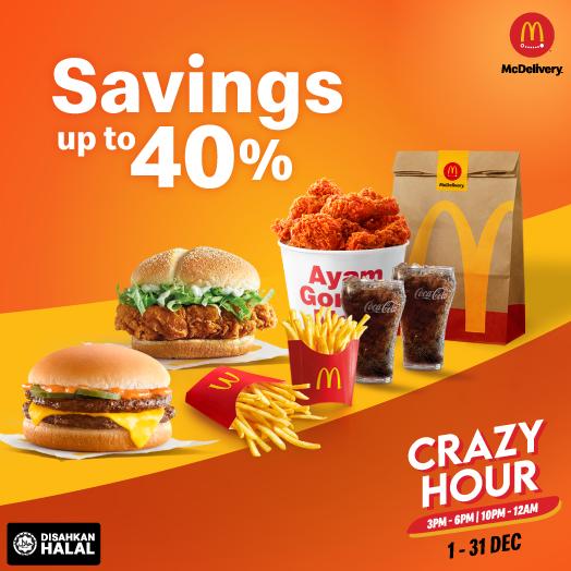 McDonald's McDelivery Crazy Hour Promotion Savings Up To 40% (1 December 2021 - 31 December 2021)