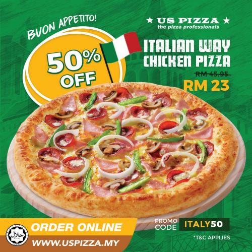 US Pizza Italian Way Chicken Pizza 50% OFF Promotion